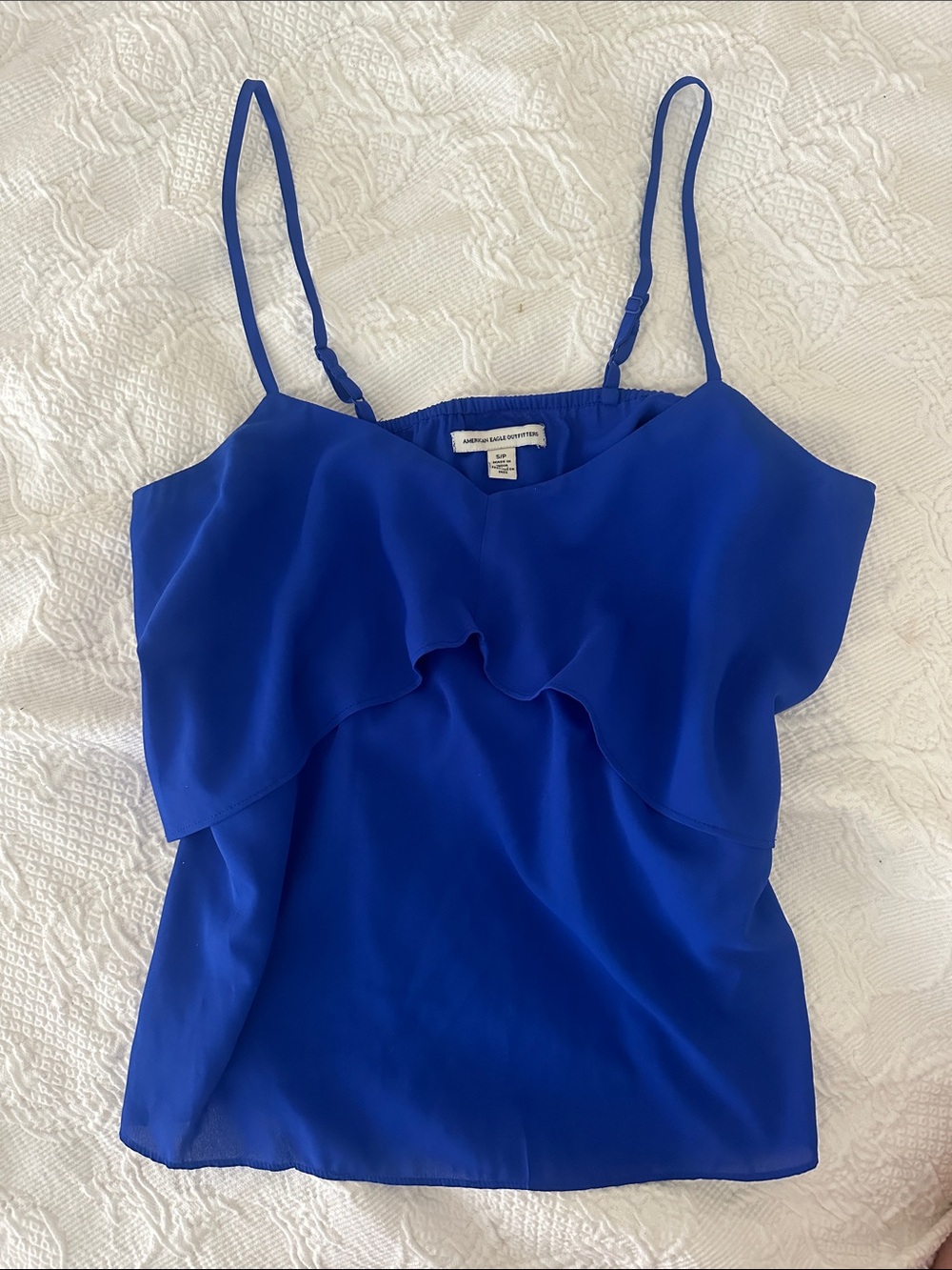 American Eagle Outfitters Royal Blue Ruffle Camisole with Adjustable Straps